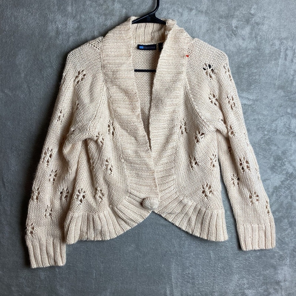 Relativity‎ Womens Large Beige Knit Cardigan Sweater